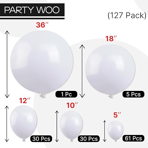 Miniatura 8 de PartyWoo Globos Blancos 127 piezas Diferentes Tamaños Paquete de 36 18 12 10 5 Pulgadas Kit de Arco de Globos de Látex Blanco Mate Guirnalda para