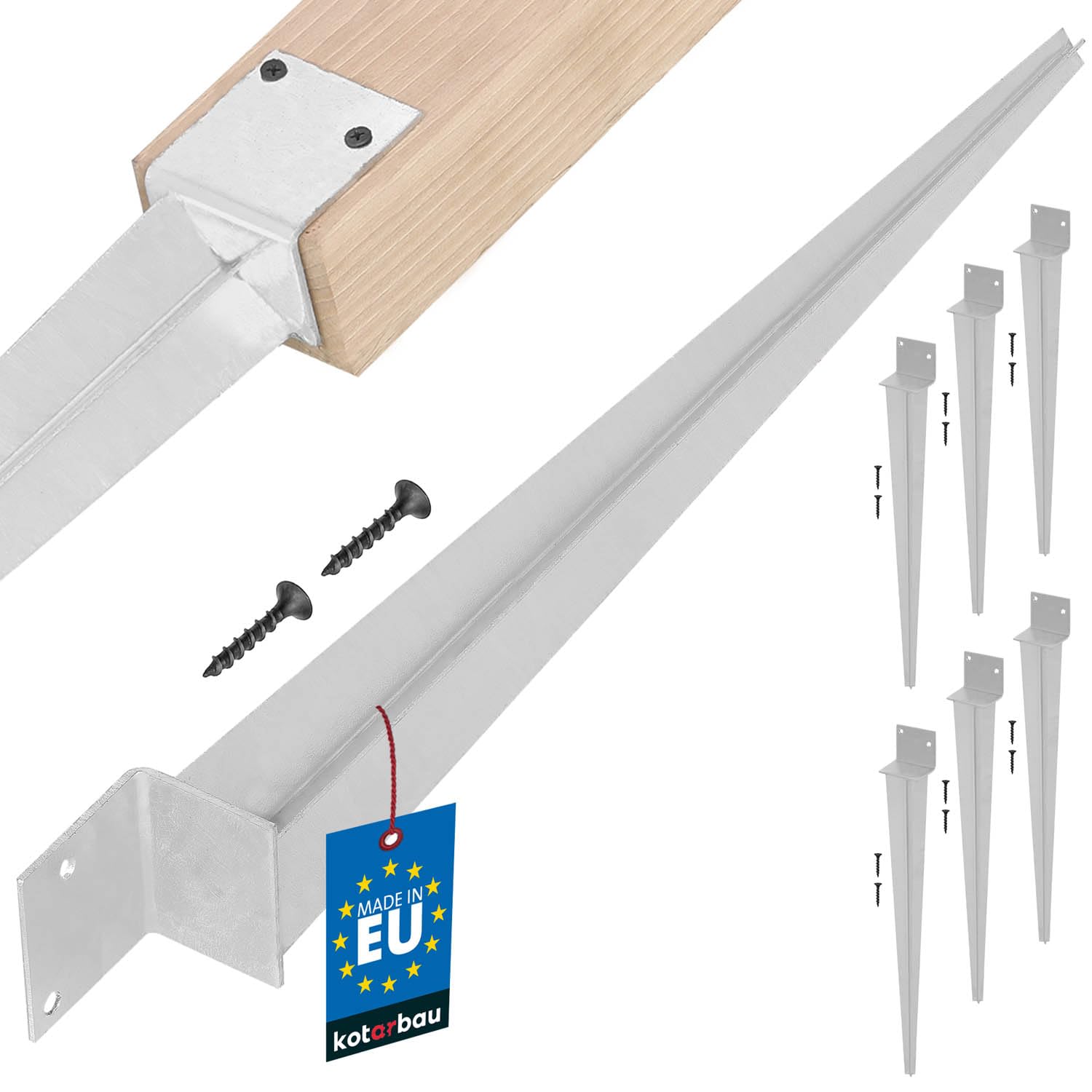 KOTARBAU® 6 Pezzi Supporto per Palo - Acciaio Zincato - 500 mm - Argento - 50 x 60 mm - Supporti per Pali in Legno - Staffe Per Pali In Legno - Supporto Palo Recinzione - Resistente alla Corrosione