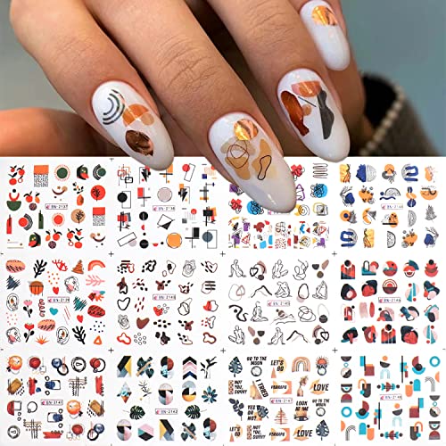 Geometry Line Nail Art Decals, Holographic Flower Nail Water Transfer Decal Design, Flowers Leaf Geometry Nail Stickers Supplies For Women Girls Manicure Charms Decorations, Diy Resin Nail Sticker #TOP10