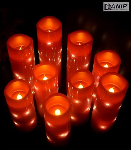 Miniatura 9 de Vela LED verde sin llama con cuerda de estrella incrustada, juego de 3+4 piezas de velas LED, con control remoto de 11 botones, función de