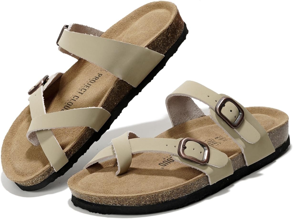 Cloud Genuine Leather Women’s Sandals Comfortable Cork Footbed Slides