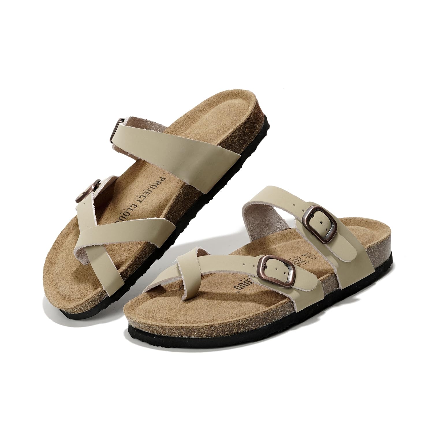 Project Cloud Genuine Leather Womens Sandals - Comfortable Cork Footbed Slides with Memory Foam Beach Essential Summer Sandals For Women 2026 (Lian)