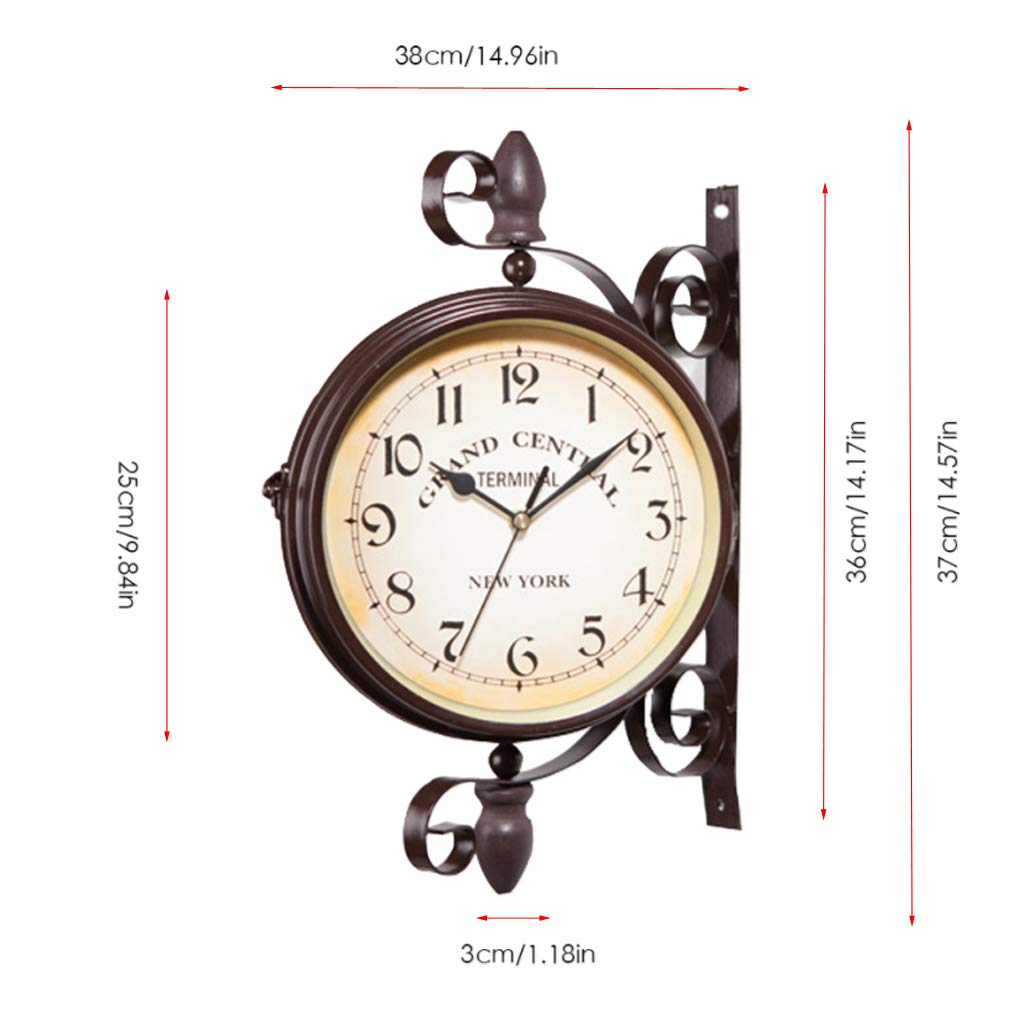 Mentin Horloge de Gare Double Face - Station de Jardin Horloge Murale Extérieure Horloge Style de Antique Européen