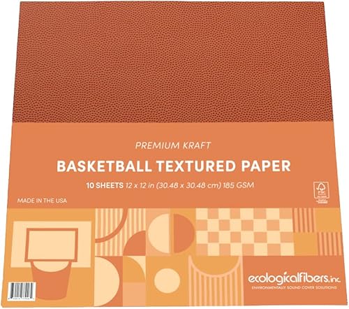 Miniatura 2 de Papel kraft texturizado para deportes premium, hojas de 12 x 12 pulgadas, por Ecological Fibers (baloncesto, 25 hojas)