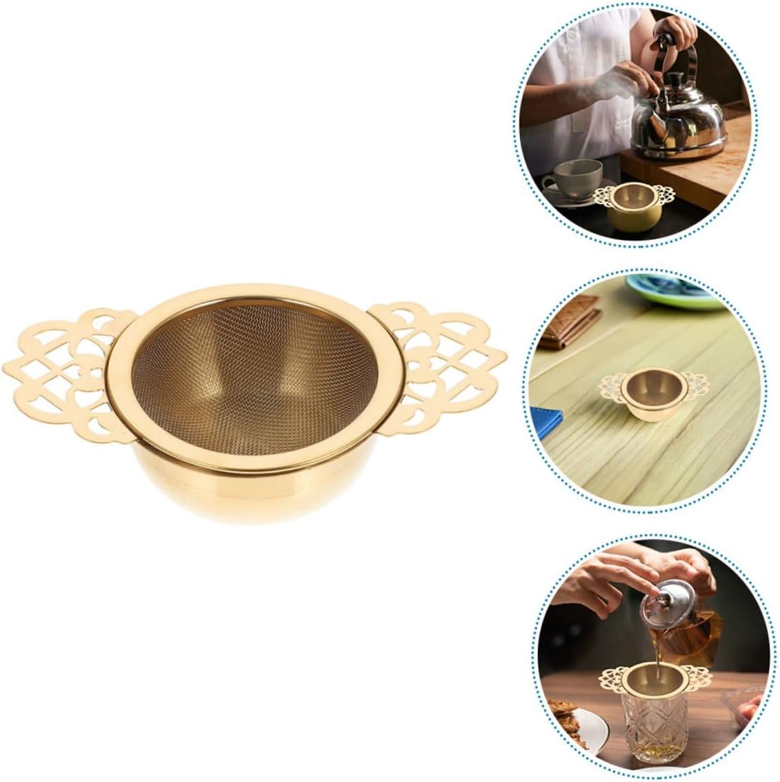 4pcs Stainless Steel Mesh Tea Strainers Fine Filter Infusers for Loose Leaf Tea Teapot Filter Insert Reusable with Petal Handles for Home Use