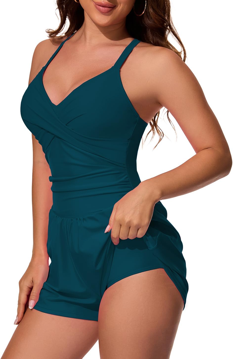 Smismivo Women's Swim Romper One Piece Tummy Control Swimsuits with Shorts and Pockets Modest Bathing Suits Full Coverage - Image 4