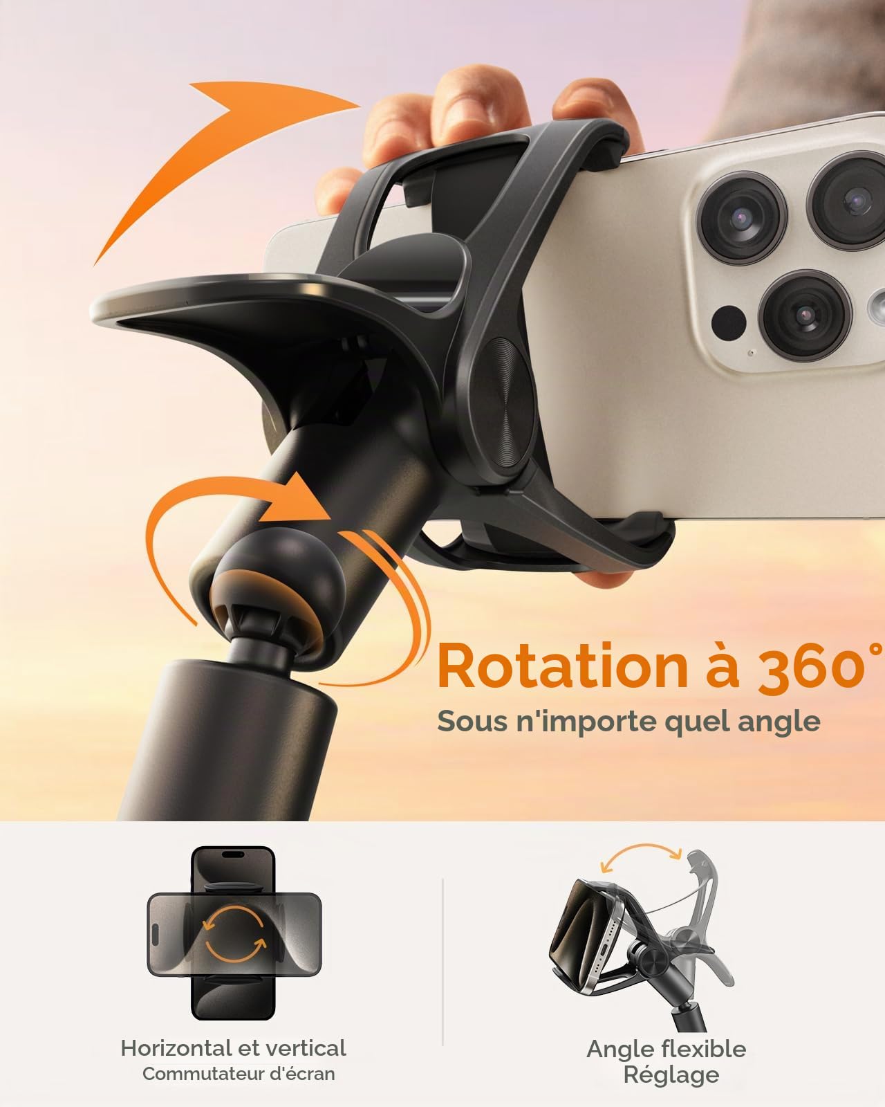 SAIJI Support téléphone avec col de Cygne de, 95cm Support téléphone de Chevet Étui en Cuir amélioré Stable et Durable, Rotation 360° Réglable pour iPhone, Huawei, Switch, Samsung (Noir)