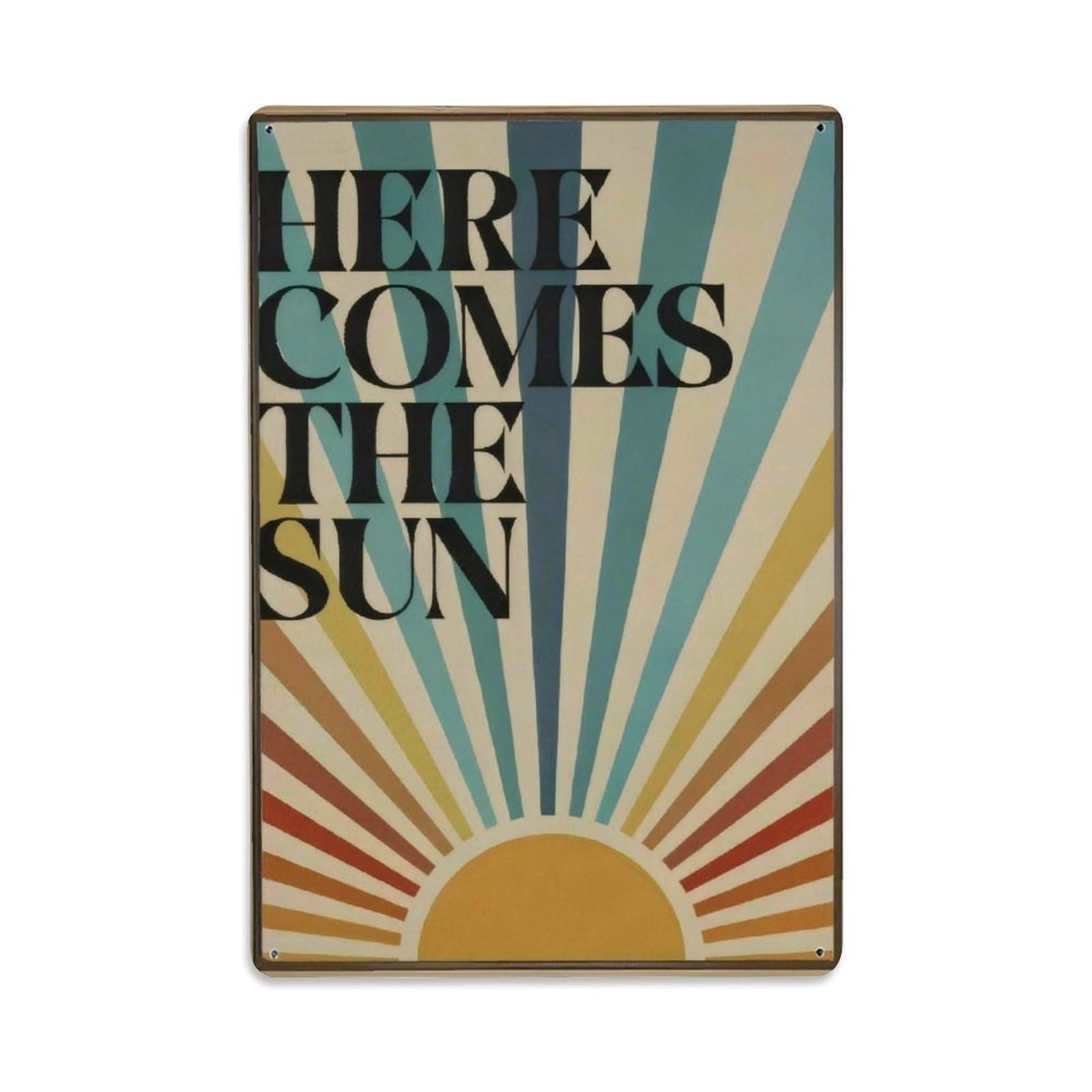 Retro Colorful Here Comes The Sun Sun Art Decorative Sign Vintage Aluminium Metal Sign, Retro Wall Decor for Home, Bar, Garage & Farmhouse 30x20cm