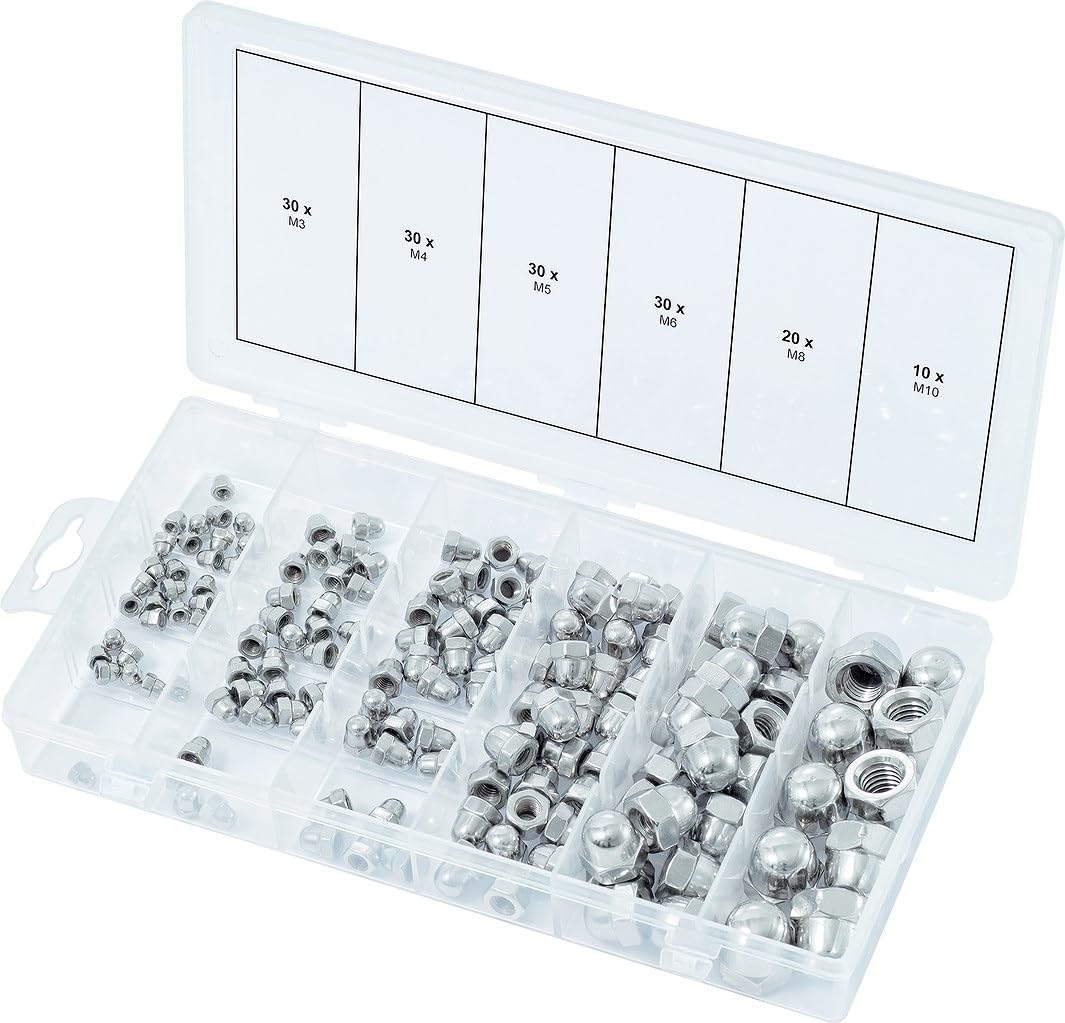 KS TOOLS 970.0460 Assortiment d'écrous borgnes en inox, 150 pcs, Gris