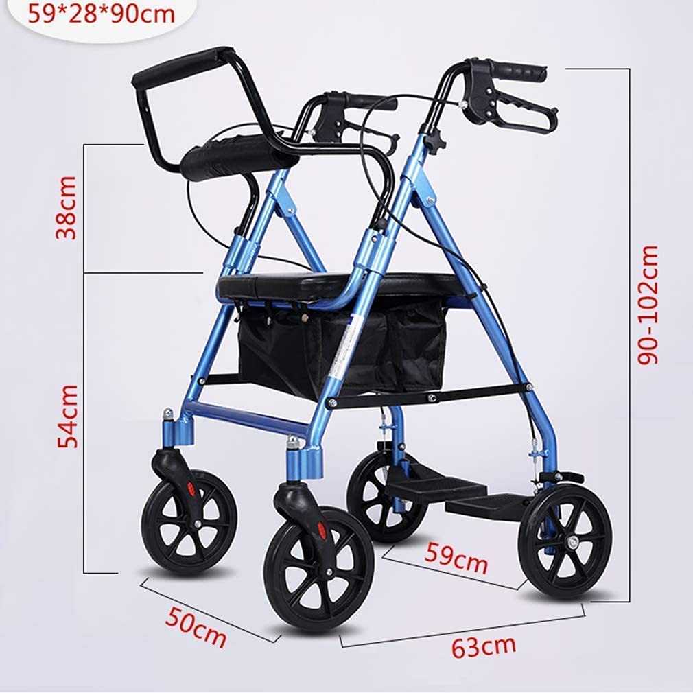 walkerfoldable drive pomoce do chodzenia z wygodnym oparciem, pomoce do chodzenia 4 koła przenośne, podwójny układ hamulcowy walker, używane do chodzenia dla seniorów, blue walker