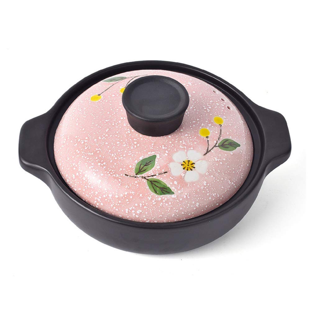 Casseruola in Terracotta Resistente al Calore in Ceramica con Motivo Floreale, pentola in Terracotta con Due Manici (1,6 l)