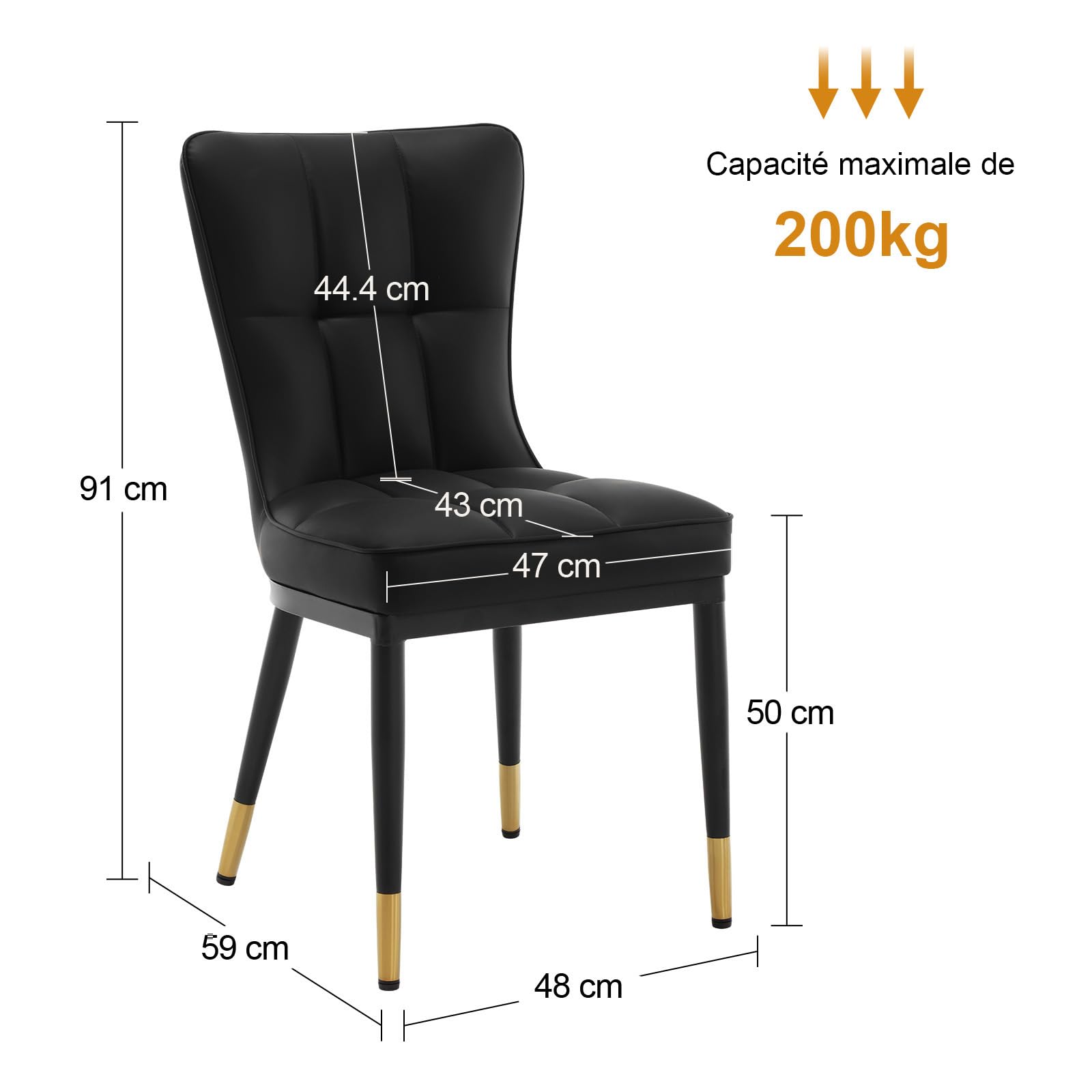 Bekrvio Capacità di carico 200 kg sedie cucina set da 4, pelle artificiale sedie sala da pranzo(8cm cuscino),Sedia da pranzo con gambe in metallo integrate e schienale alto 44,4cm