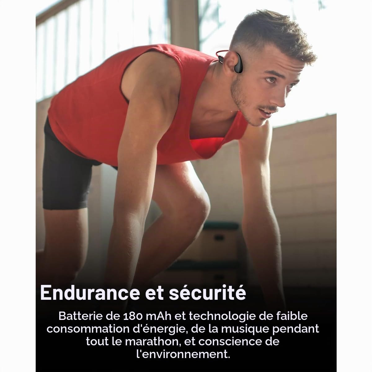 R1 - Écouteurs BT sans Fil à Conduction, Bluetooth 5.2, Audio Hi-FI, résistant à la Transpiration, Longue durée de Vie de la Batterie, Ajustement Confortable, Rouge