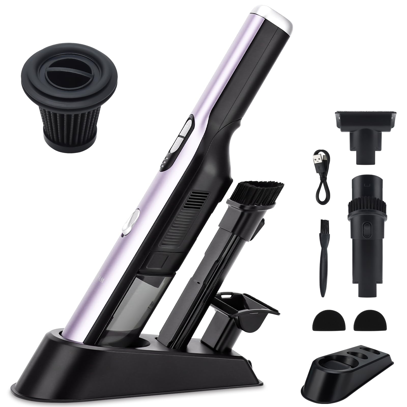 Handheld Vacuum Cordless, Car Vacuum Cleaner 18KPa High-Power Suction, Portable Hand Vac with Washable HEPA, LED Light,Storage Dock, Dust Buster for Office Home Desk, Pet Brush for Pet Hair,Rose Gold