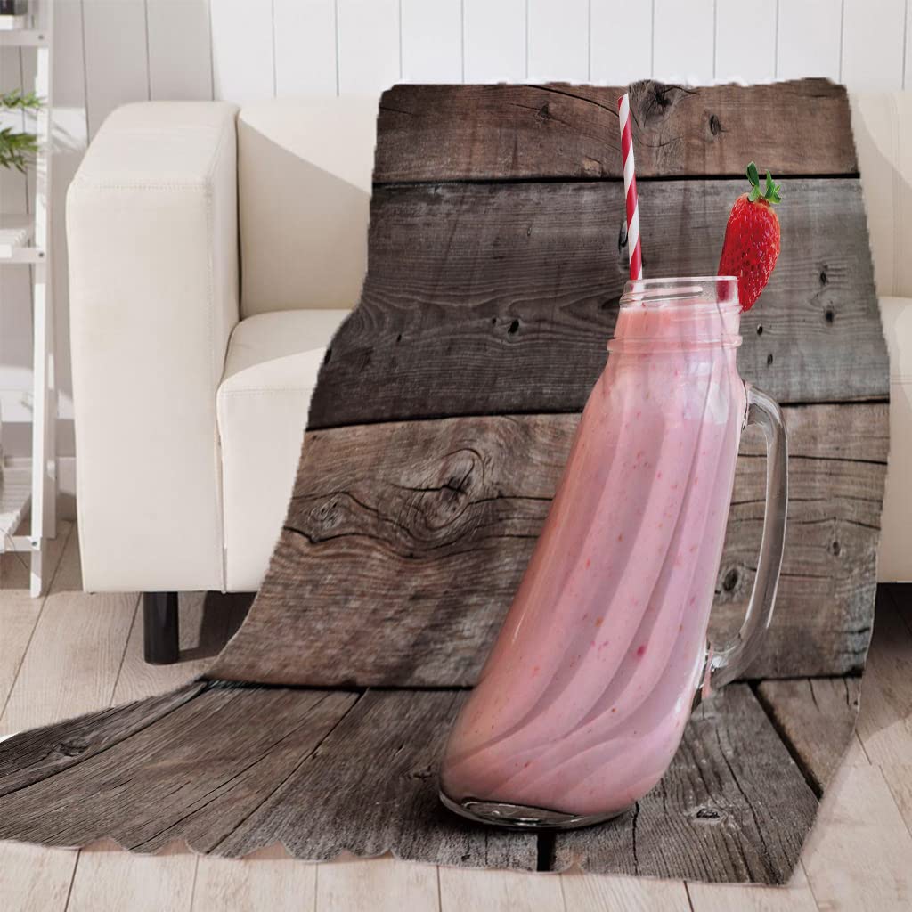 Manta de Franela para Sofá Batido Rosa y de Fresa Manta de Franela para Cama, Manta para Mascotas, Mantas Ligeras, Extra Suave Cálido 180x200 cm