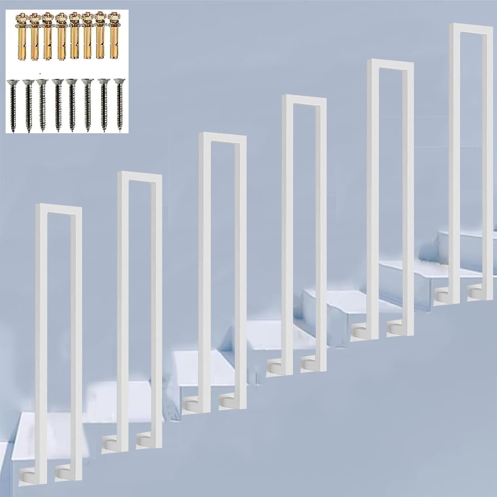Zyntho White Side Mounted U Shaped Guardrail Railing, Stair Railing Indoor, 1.1/1.4/1.6/2.1/2.4/2.7/2.9/3.1/3.3Ft U Shaped Hand Rails For Stairs, For Loft Villas Corridor Porch Steps(65Cm/2.1Ft)