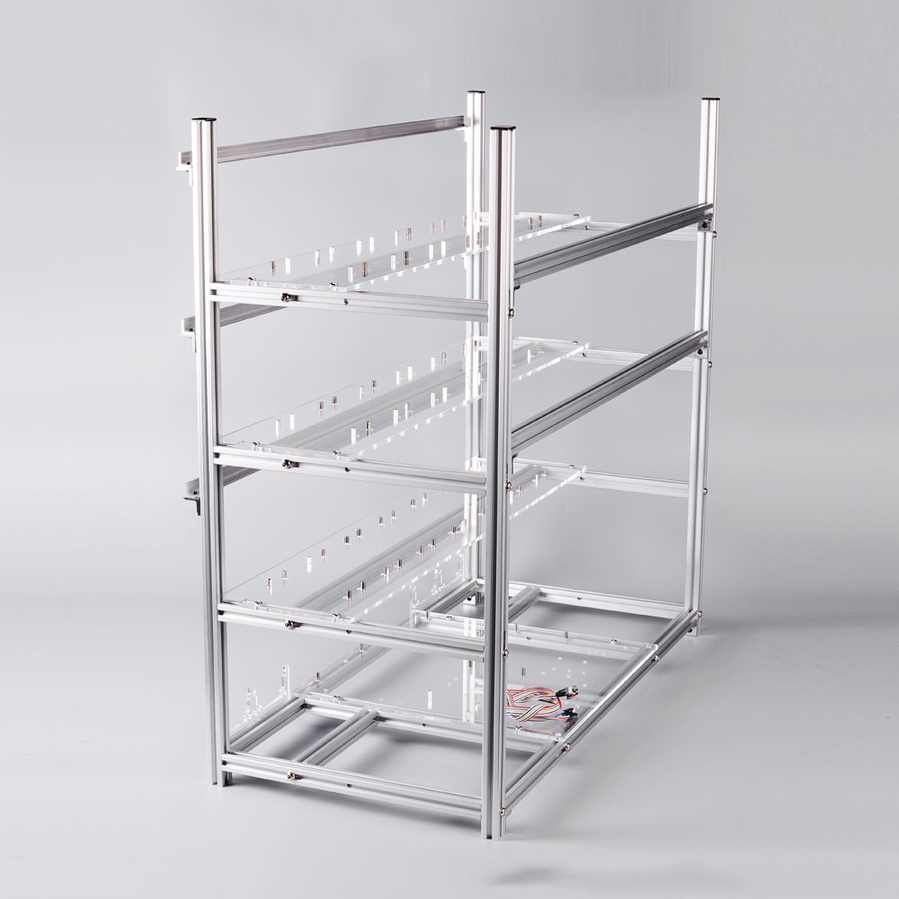19 GPU Open Air Mining Case Rig Aluminum Stackable Computer ETH Frame Miner Rack Unassembled (Only Frame and Fan Brackets Included)