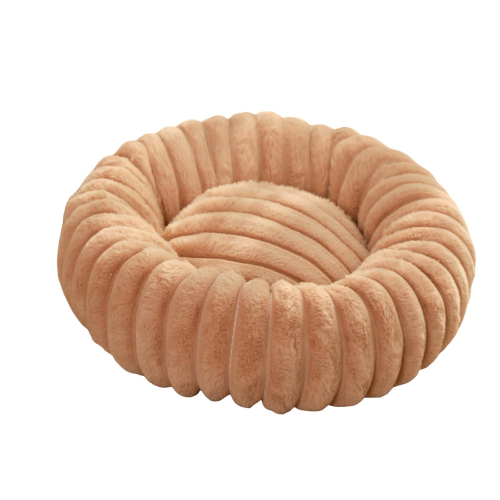 Mateju Plush Donut Pet Bed, Fluffy Pet Cushion Thick Warm Soft Plush Dog Cat Bed for Indoor Stripe Style Calming Puppy Kitten Petbed with Non Slip Bottom, for Small Medium (Camel Color,60cm)