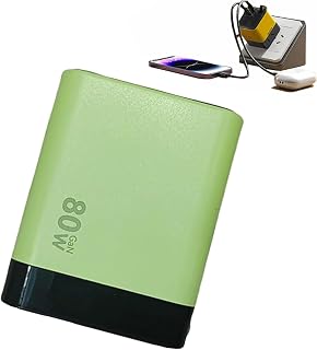 Competeend/Competence 3 in 1 Charger Retractable 80W MAX Fast, 3-in-1 GaN Charger, scalable 80W MAX Fast Charging Module with Type-C Cable and 2 USB Ports, for Smartphones/Tablets/Laptops (Green)