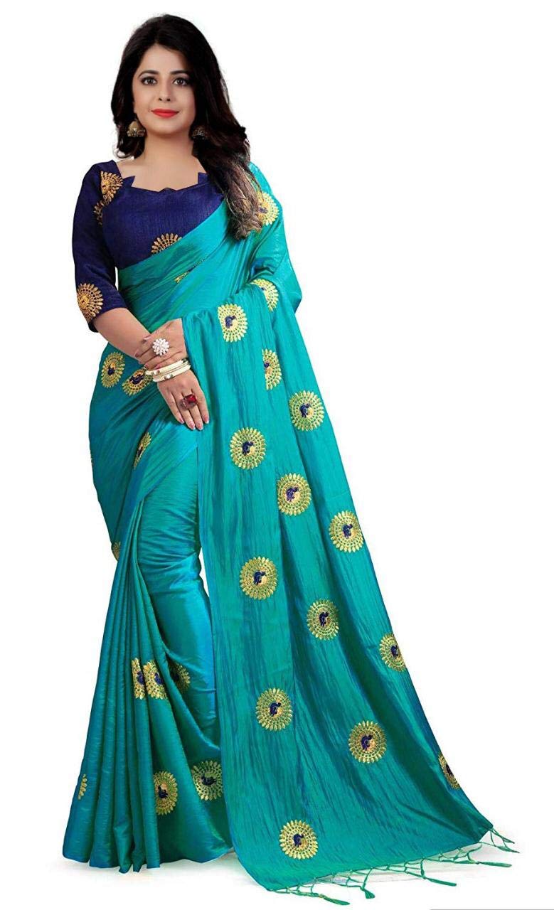 Lomas_Creation Women's Silk Saree with Blouse Piece (Turquoise)