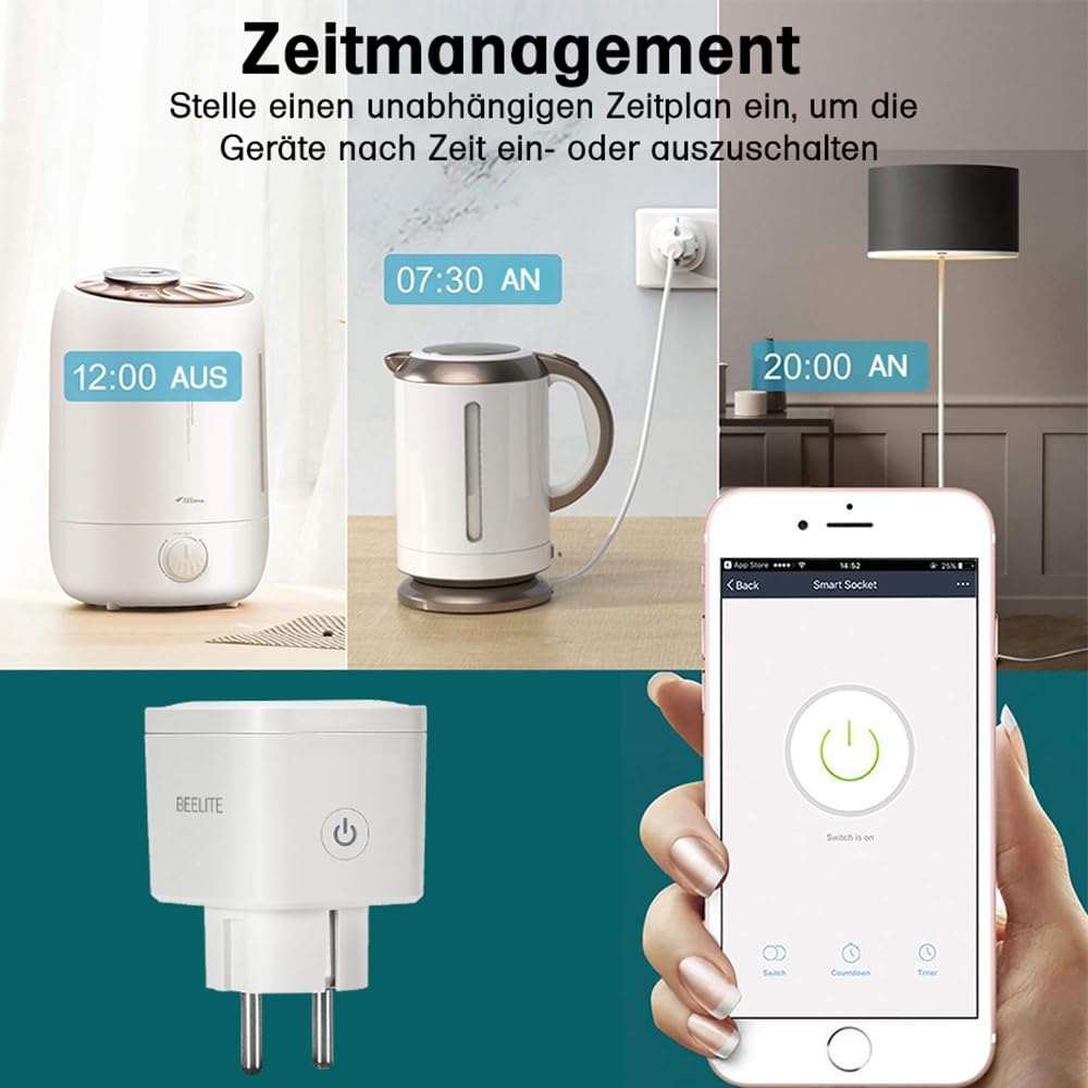 Offgridtec Prise WiFi intelligente, pilotable via application Smart Life/Tuya, suivi de la consommation en temps réel, compatible avec Alexa/Google Home, charge maximale 16 A/3680 W (6 pièces)