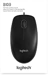 Logitech B100 Corded Mouse – Wired USB Mouse for Computers and laptops, for Right or Left Hand Use, Black