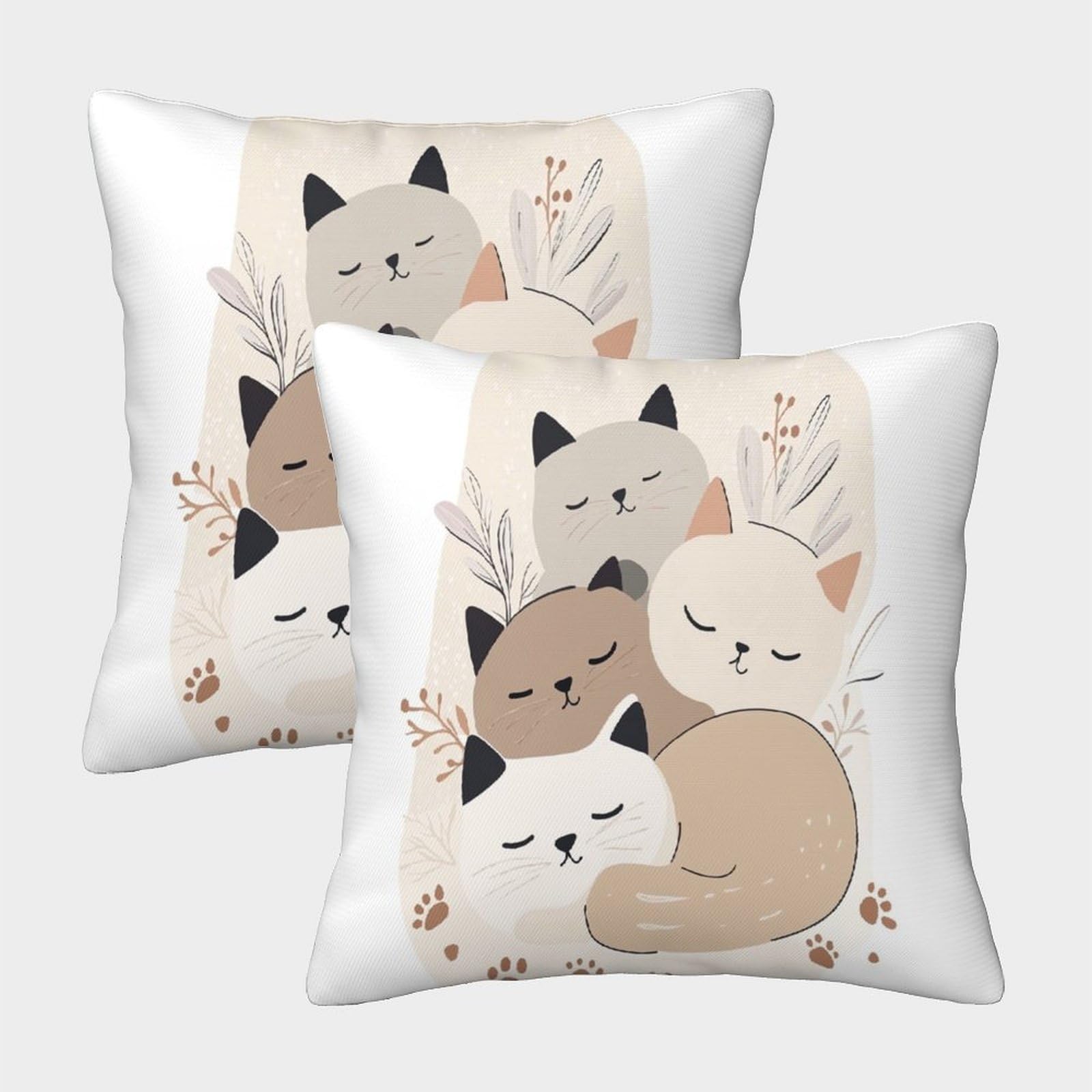 QFVANSIYO Cute Cat 3D Printed Pillowcase Microfiber Bedroom Decor Adorable Cat Pattern Pillow Cover Soft for Adults Teens Bedding 40x40cm
