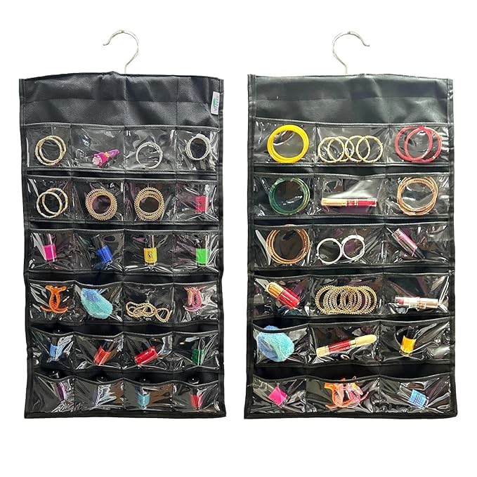 RENVA Hanging Jewelry Organizer 42 Slots Clear PVC Pockets Jewellery Organizer and Cosmetic Organiser for Women