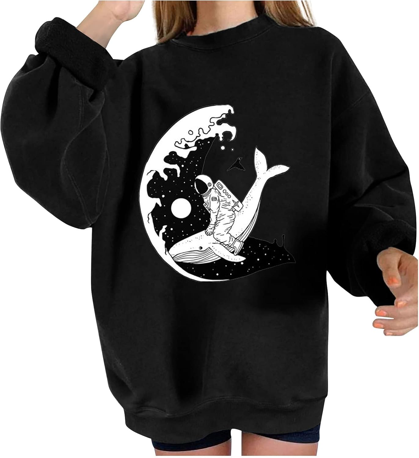 Women Sweatshirt Pullover Fall Winter Warm Fleece Blouses with Ocean Print Crewneck Loose Long Sleeve Tshirt Tunic Tops : Clothing, Shoes & Jewelry