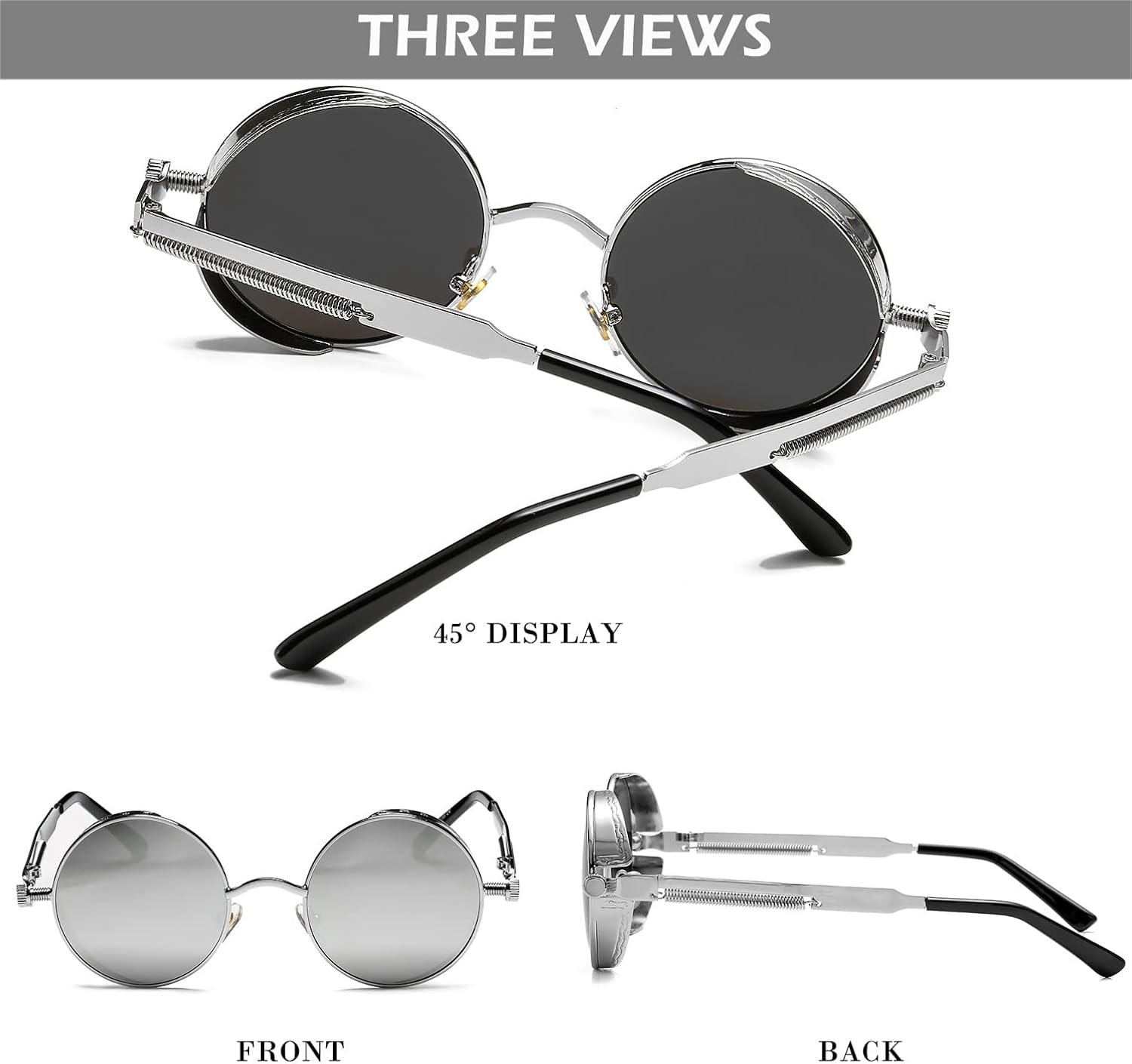 HJSTES Vintage Round Steampunk Sunglasses for Women Men Circle Gothic Glasses Retro Metal Frame - Image 5