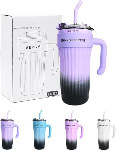 SEYGM Vaso aislado de 24 onzas con asa a prueba de derrames botella de agua, taza de café, taza de viaje para automóvil, oficina, deportes, bebida