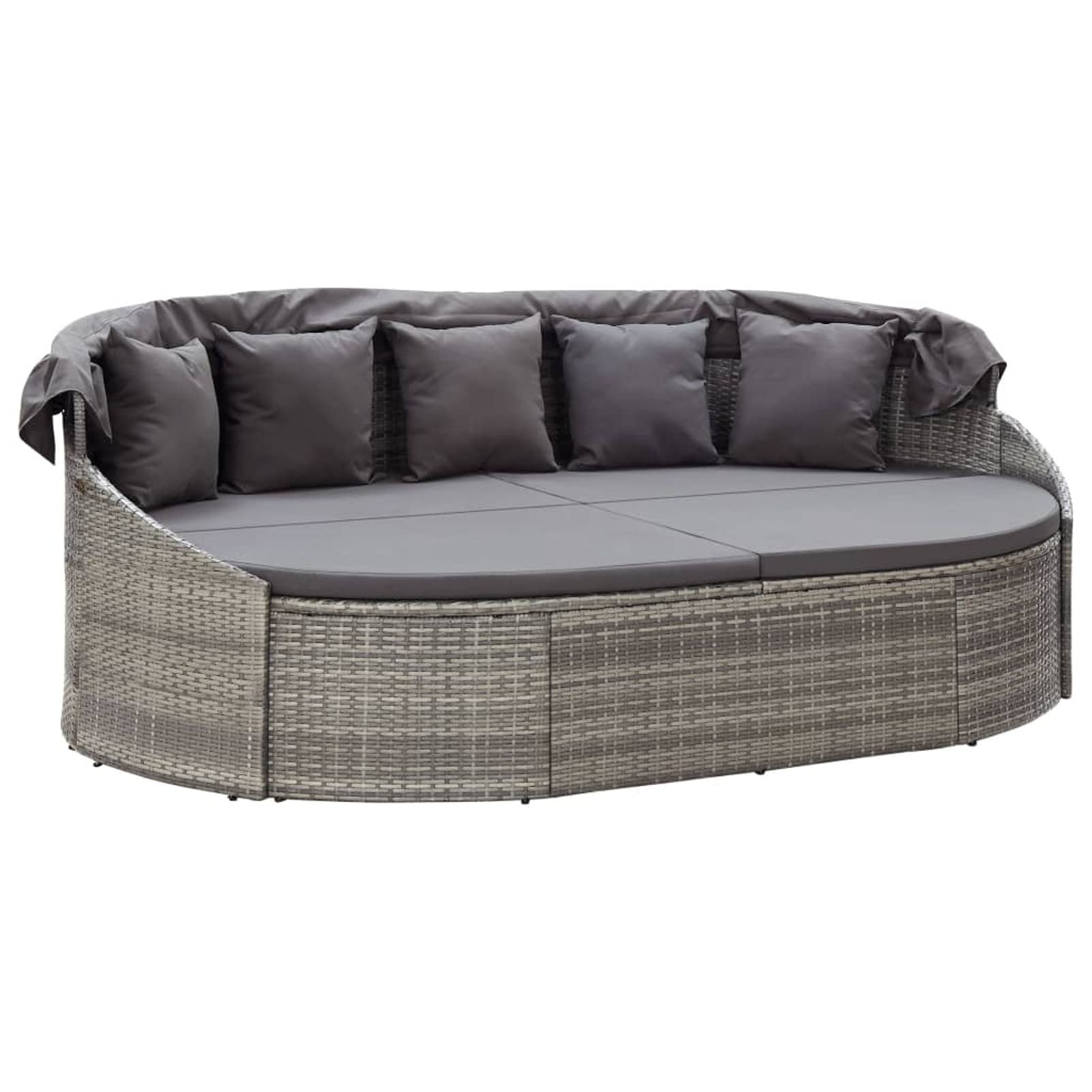 Gecheer Lettino Prendisole,Matrimoniale,in Polyrattan,Grigio,con Baldacchino,Divano Letto,3 Posti,da Giardino Esterno,in Polyrattan,Lettino da Giardino Matrimoniale,Grigio e Antracite