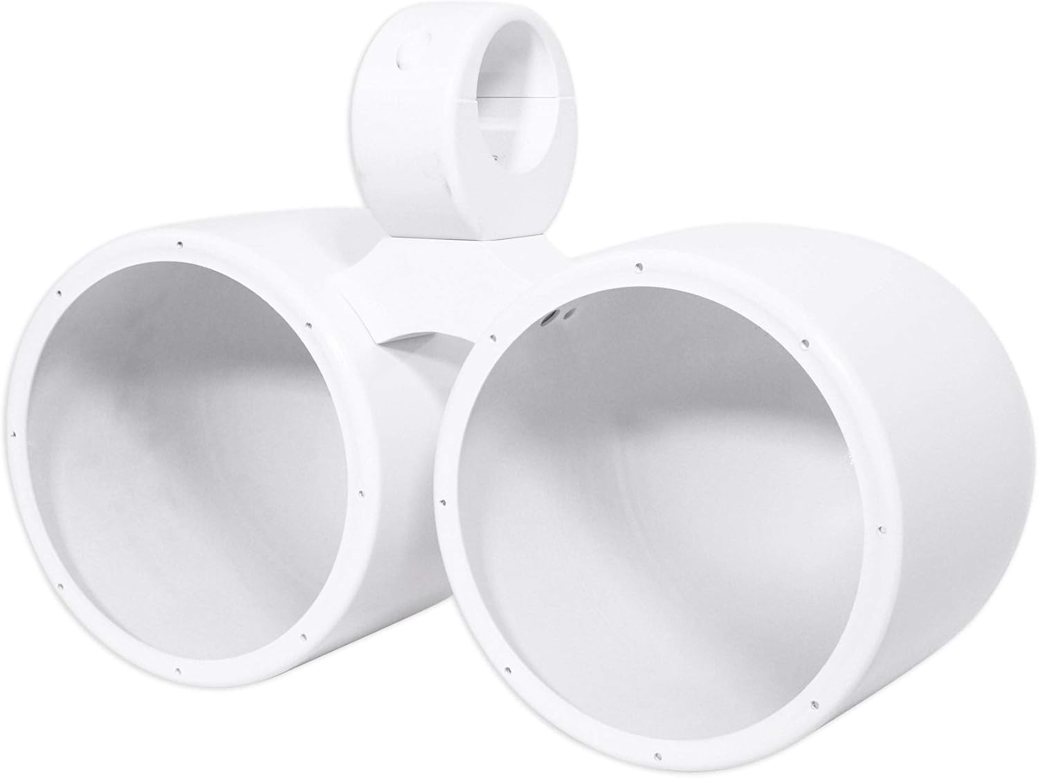 Rockville DMAC80W Dual 7.7" White Aluminum Wakeboard Tower Speaker Enclosure, Waterproof, Internally Wired, Universal 2"-2.5" Fit, for Marine Boating