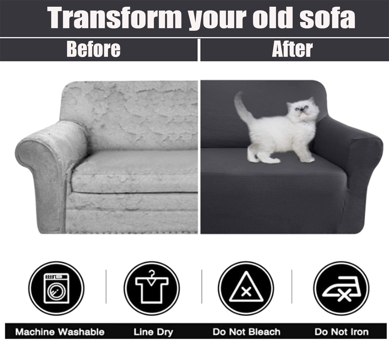 Copridivano universale lavabile in seta di latte, elasticizzato, colore grigio chiaro, per divano a 4 posti (235-300 cm), perfetto per l'arredamento della casa e i proprietari di animali domestici