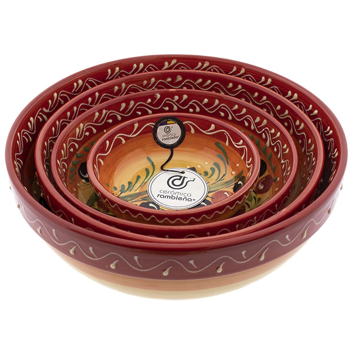 CERAMIKA RAMBLEŃSKA | Ceramiczna miska do sałatek | Oryginalne salaterki | Zestaw x 4 Oliwki Dekoracja Salaterki - Model 12 | Dekoracja w 100% ręcznie robiona