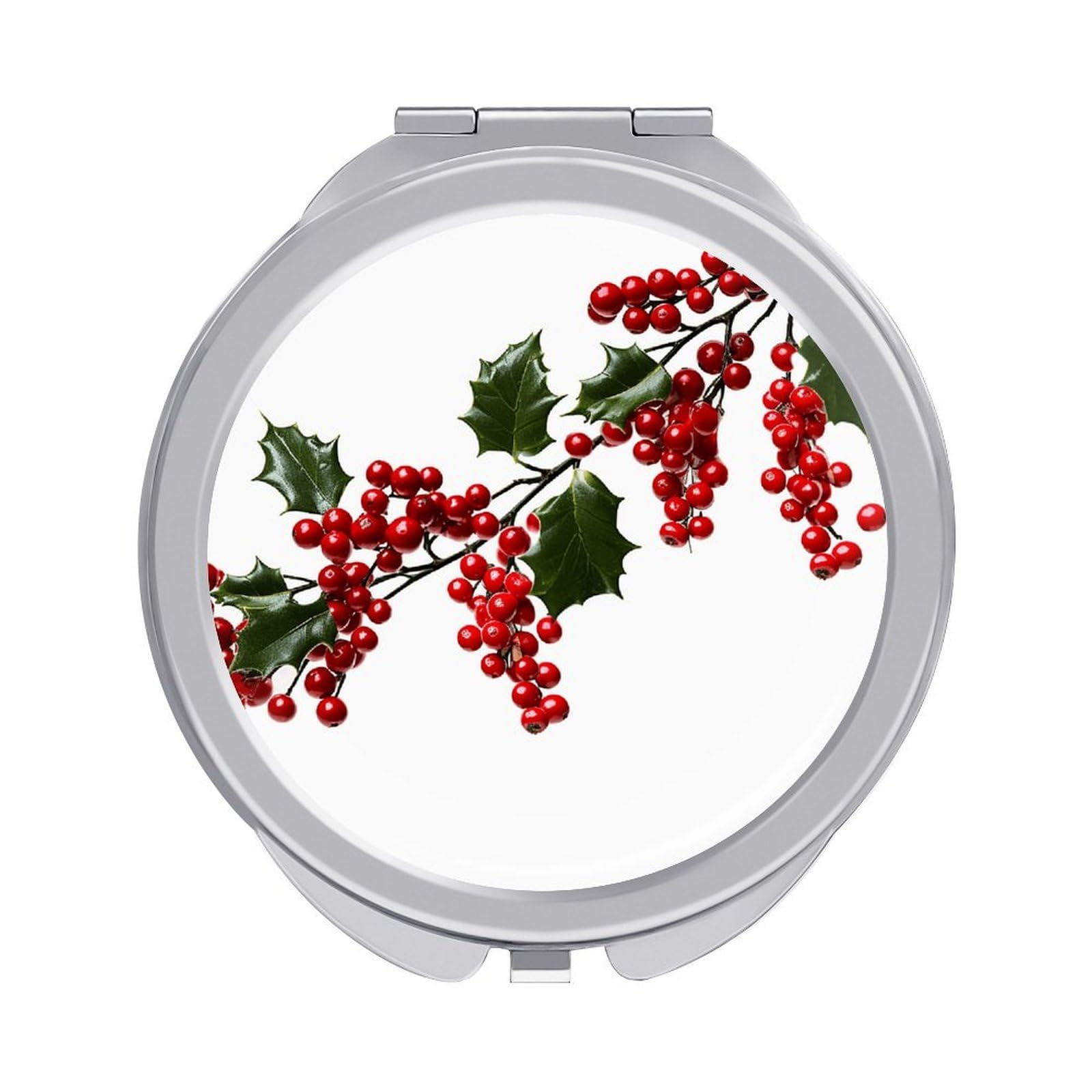 FekiLoot Holly Berry Branches Travel Makeup Mirror 2 X /1 X Magnifying Slim Pocket Mirrors Compact for Purse Travel Makeup Mirrors for Pocket, Handbag, Purse Women Gift