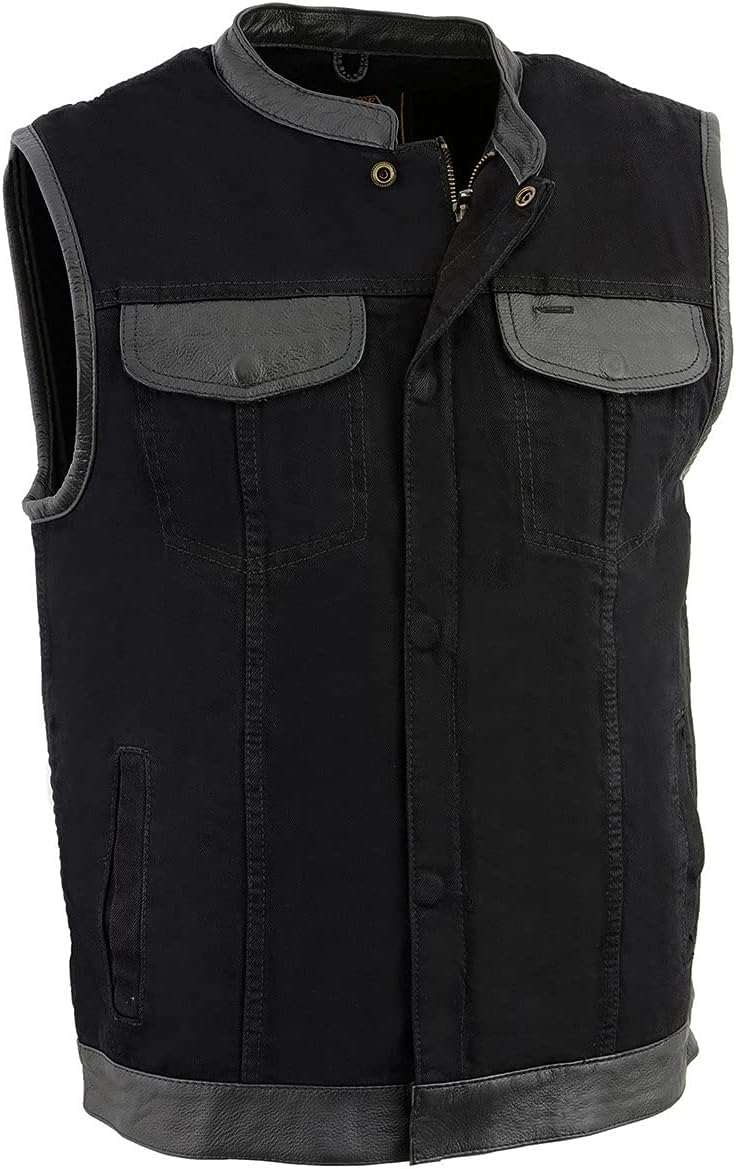Motorcycle Vest Milwaukee Leather LKM3720 Men's Black Leather Club Style Motorcycle Kevlar Vest