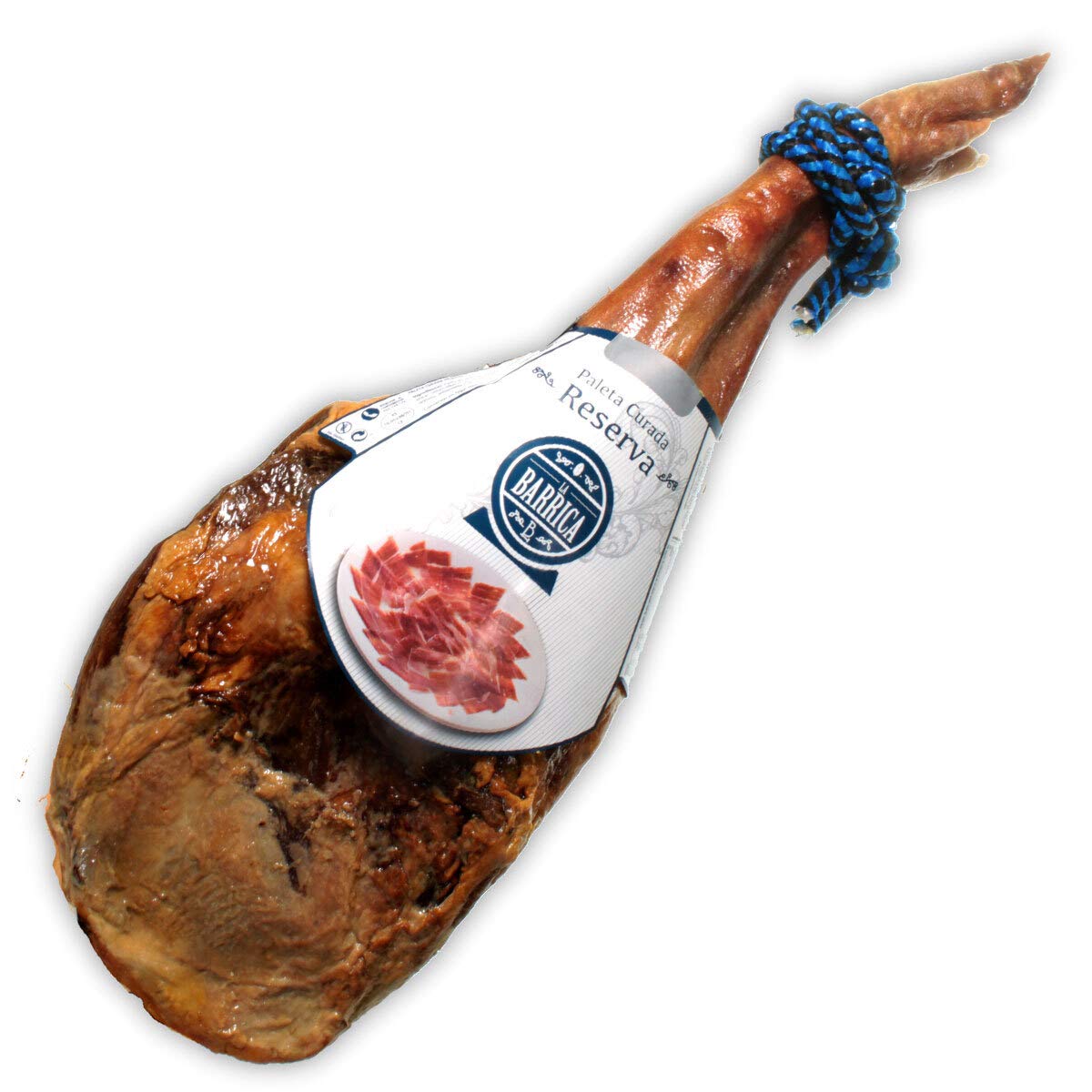 Serrano Schinken Paleta Reserva Barrica, Vorderschinken Spanien 4,5 kg | 12 Monate luftgetrocknet, handwerklich gereift in der Manufaktur Jamones España in Toledo, ganzer Schinken mit Knochen