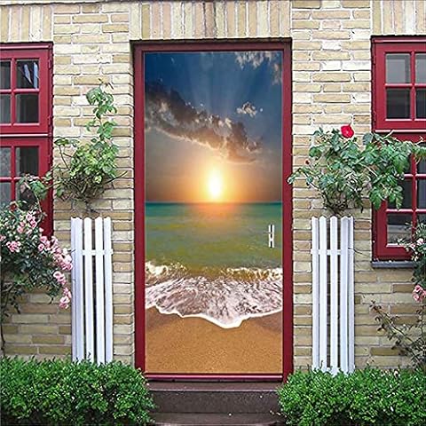 JFEDMN Door Mural 3D 90X210Cm Door Wallpaper Beach Landscape Removable Self-Adhesive Poster Door Decal Art Decoration Door Wall Stickers Mural Wallpaper DIY Bedroom Home Decor Cover