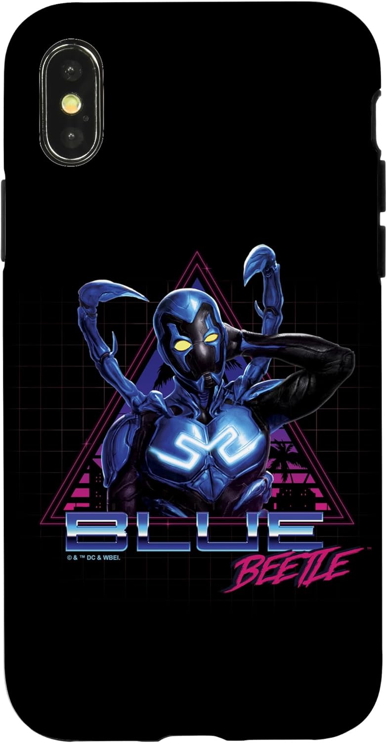 iPhone 14 Pro Max Blue Beetle Awkward Pose Neon City Triangle Portrait Case