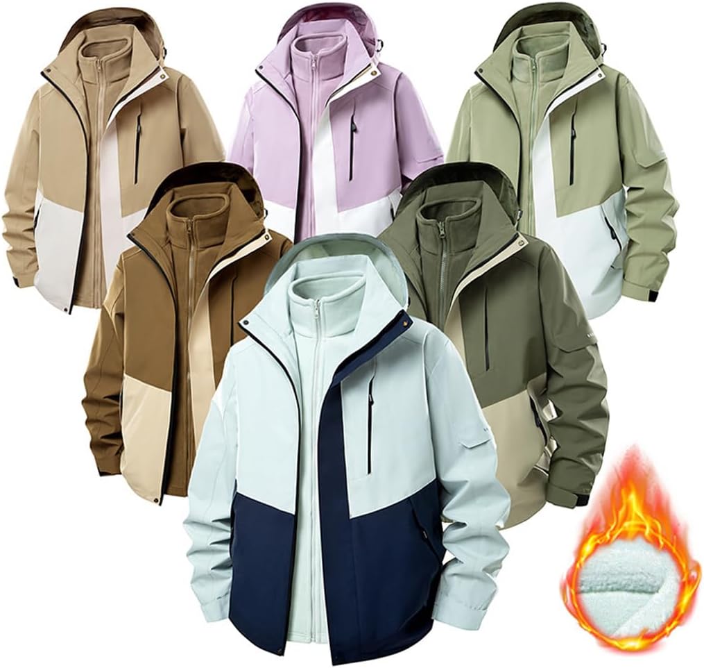 Softshell Jacket, 3-In-1 Waterproof Windproof Workwear Mountaineering Clothing with Removable Hood