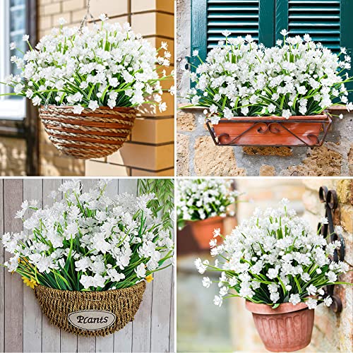 Amyhomie 20 Bundles Artificial Flowers Outdoor Uv Resistant Faux Flowers No Fade Fake Plastic Plants Garden Porch Window Box Decorating (Pure White) #TOP4