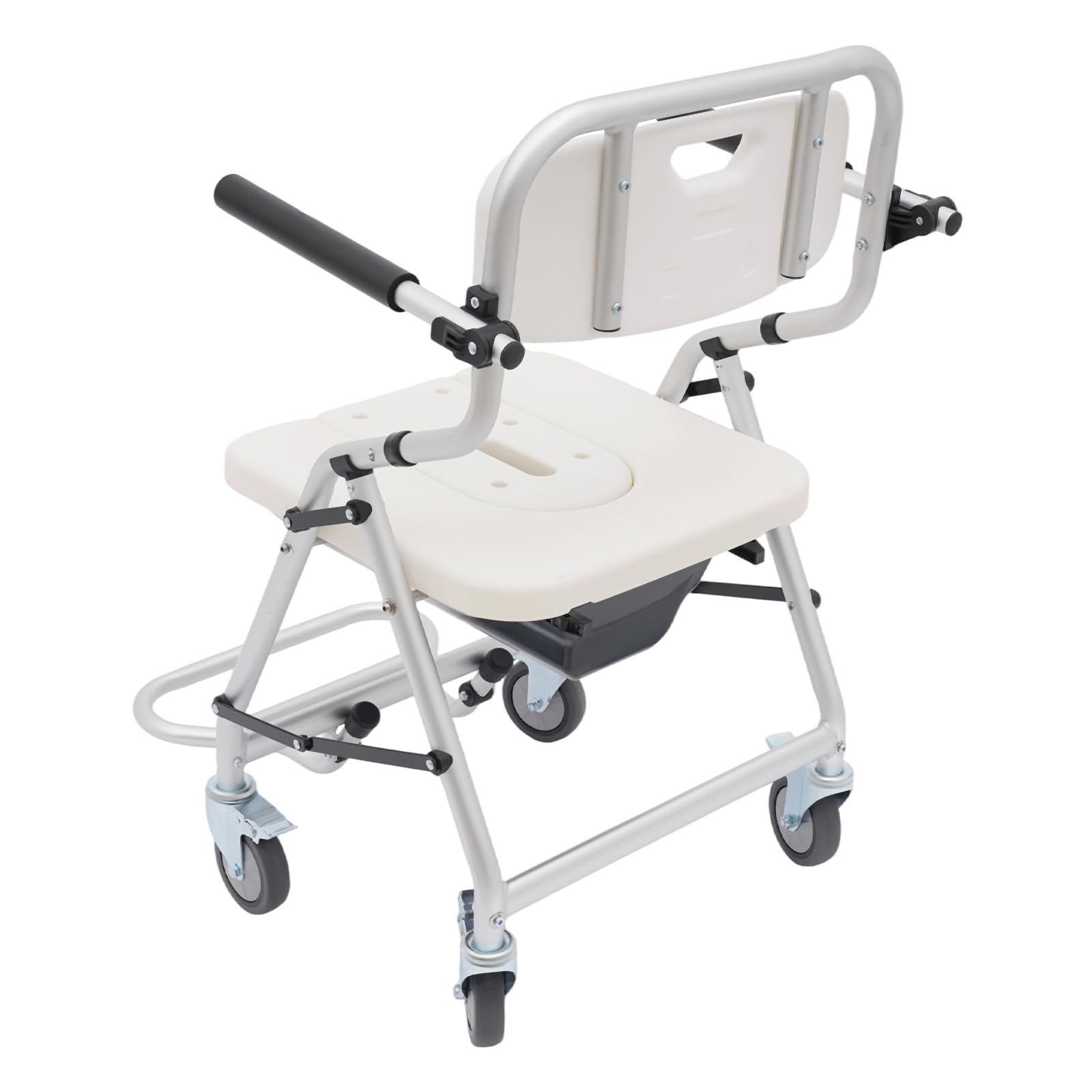 Silla de ruedas de ducha para personas mayores, silla de ruedas de baño plegable con reposapiés elevables y reposabrazos, silla de ruedas con inodoro, capacidad de carga de 150 kg