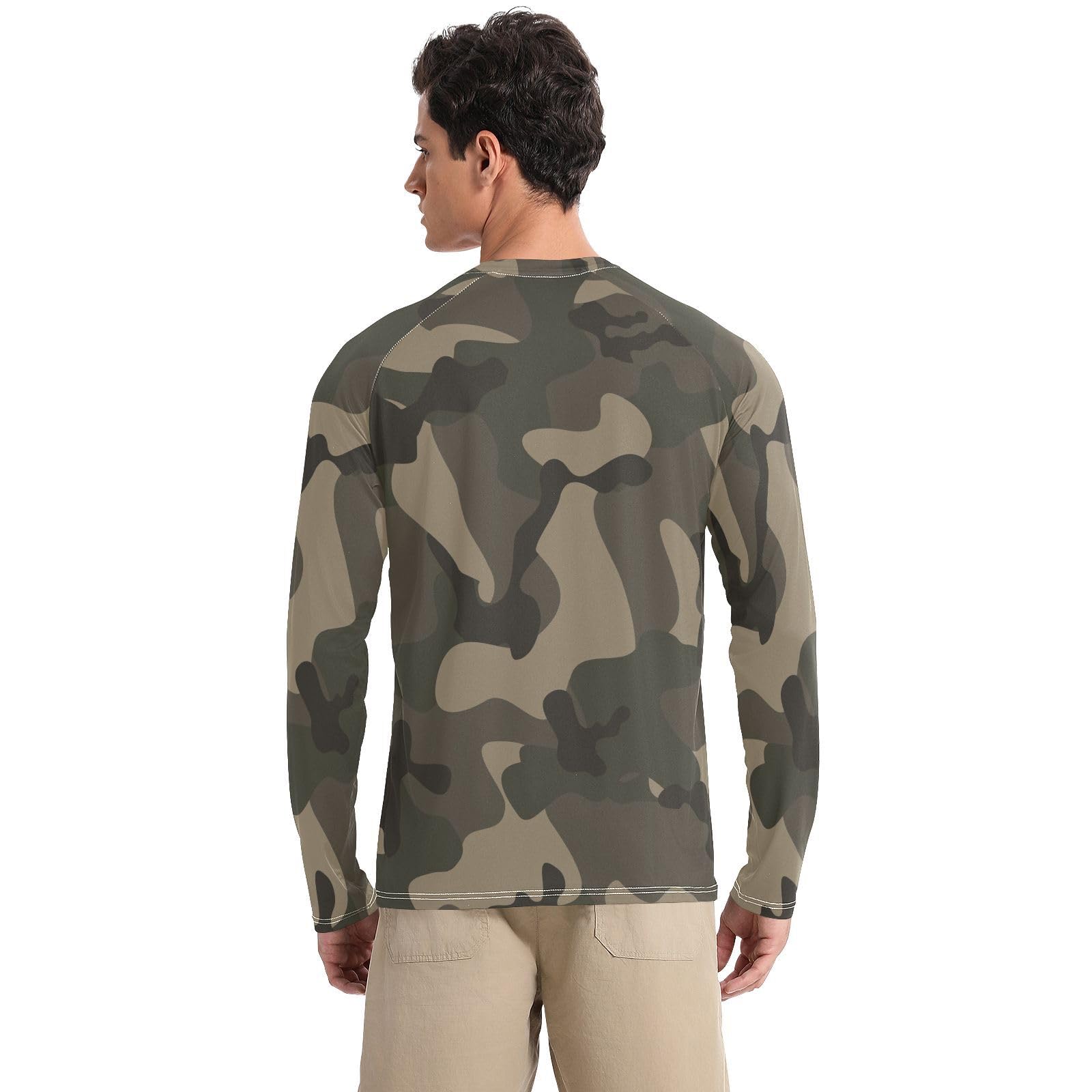 Abstract Camouflage for Hunting in Brown Black Style Men Round Neck Sunscreen Cool Sun Protection Soft Comfortable Lightweight Blouse for Cycling Hiking Driving (XX-L)