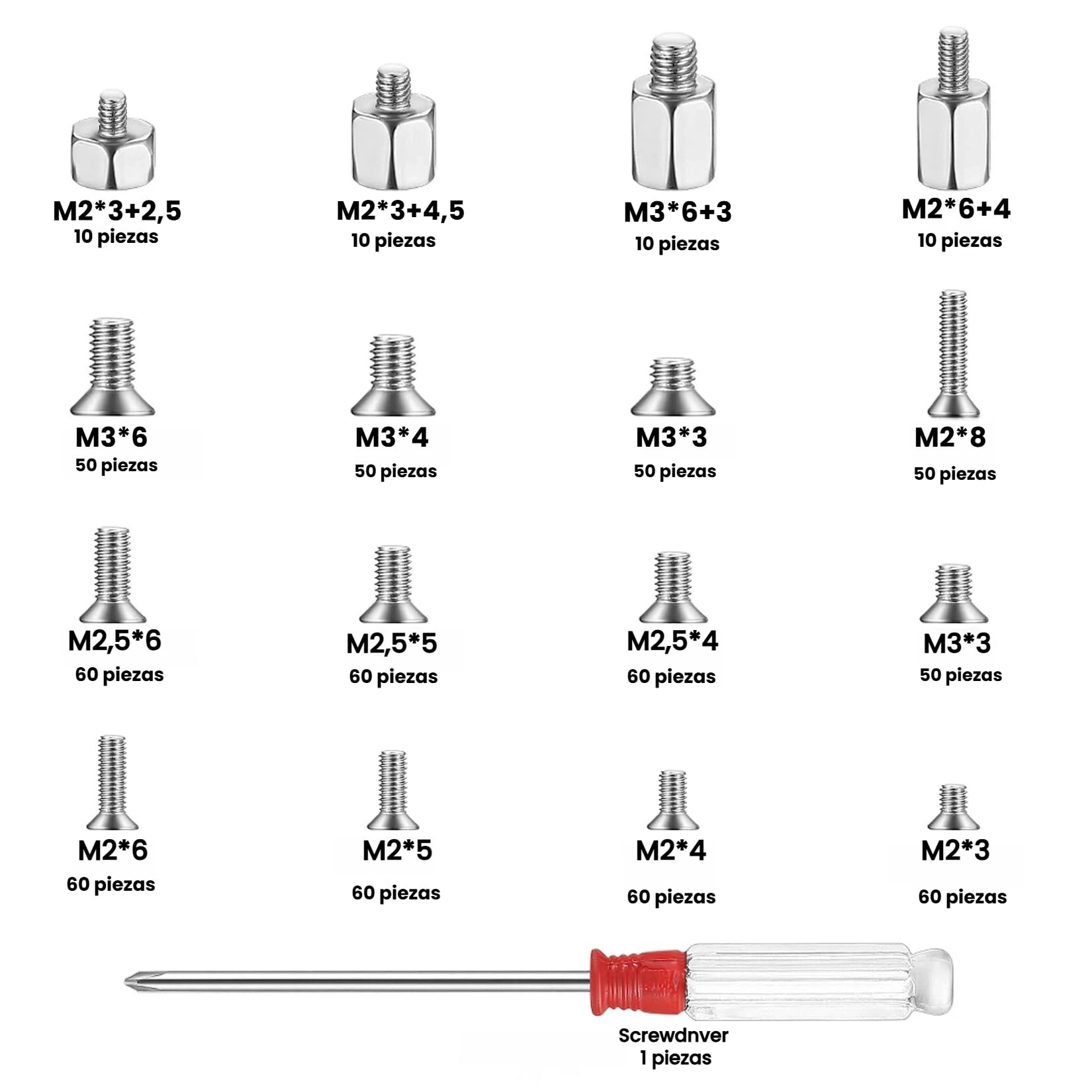 700 Pcs Tornillos para Ordenador Portátil y Computadora, Cabeza Cruzada Avellanados y Plana para PC SSD, M2 M2.5 M3 + Destornillador