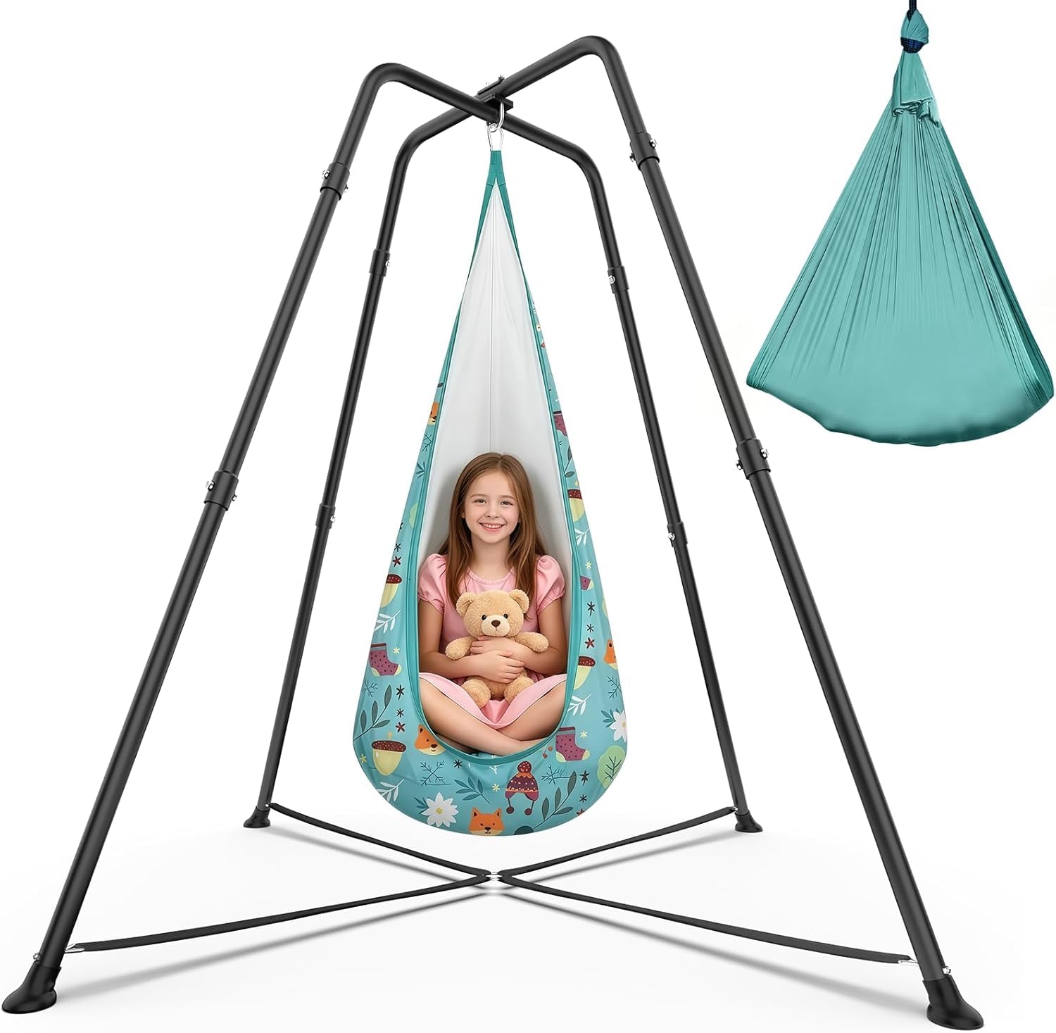 View 1 of 2 in1 Sensory Swing Set for Kids, X-Shaped Frame 330 lbs