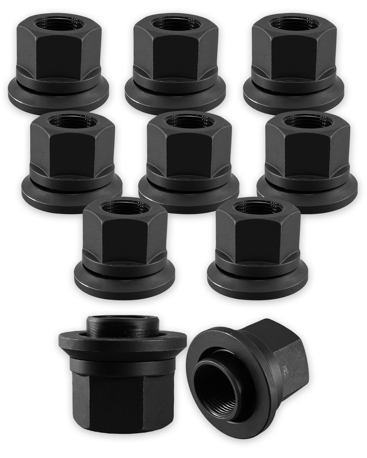 10Pcs M22x1.5 Wheel Lug Nuts—Two-Piece Sleeve Flanged Wheel Nut—6mm Short Sleeve Nuts—33mm Hexagonal Nut Fit for Steel Single Wheels with Hub Piloted Seat and 26mm Bolt Hole