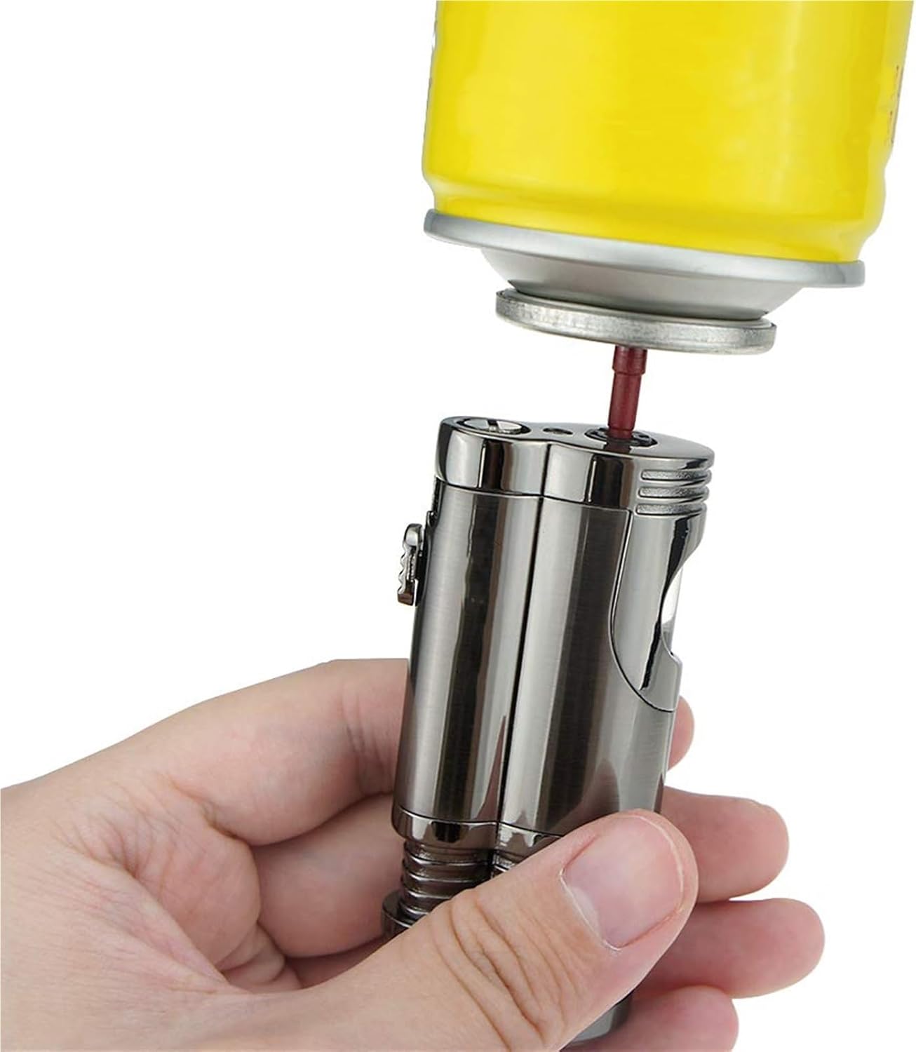 Double Flame Butane Lighter, Metal Windproof Lighter, Adjustable Flame Lighter, can be inflated Repeatedly, Suitable for use in a Variety of scenarios.(Black)