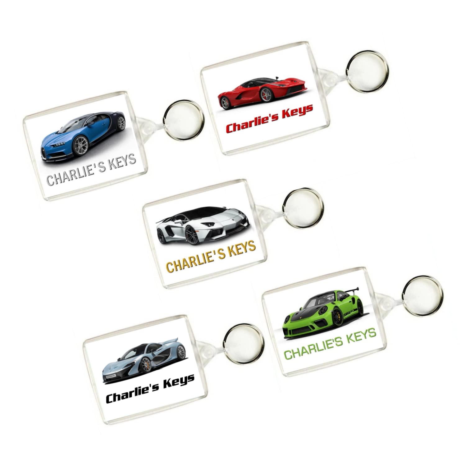 Key Expressions Unisex Multicoloured Personalised Supercar Keyring/Bag Tag - Five Designs Available