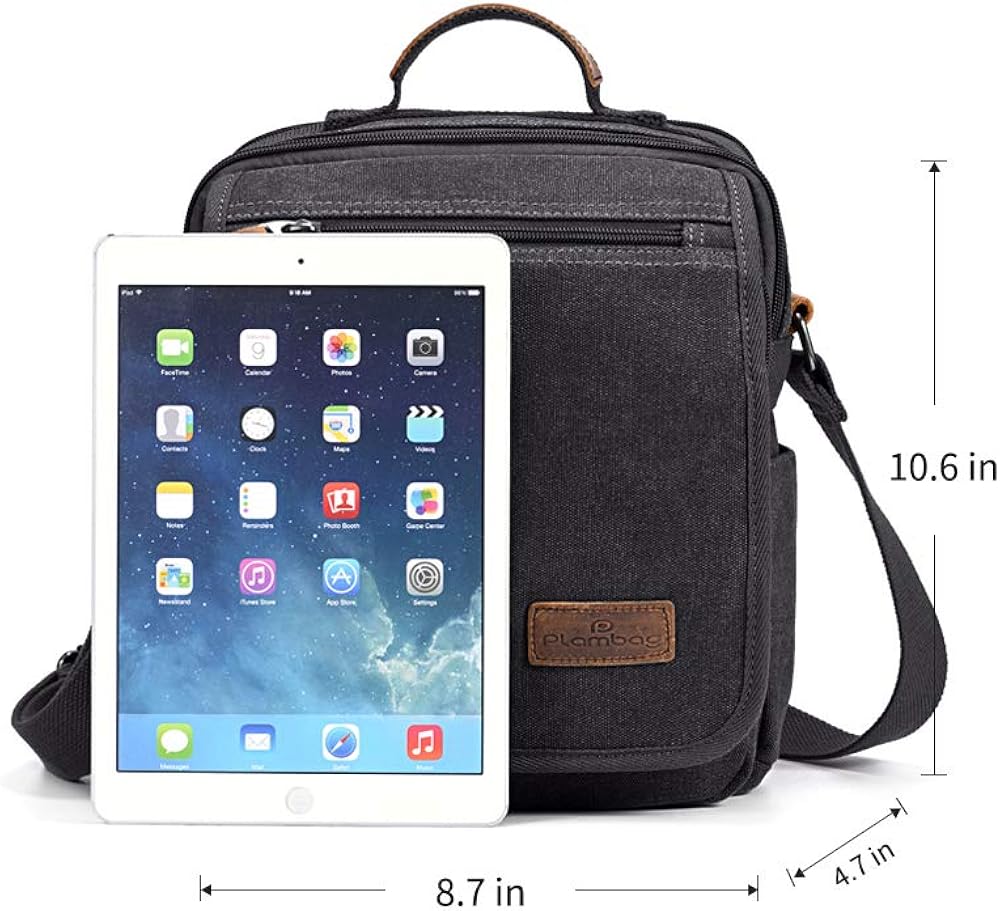 Plambag Small Canvas Messenger Bag Purse Shoulder Crossbody Bag Tablet Bag Fit 10" iPad Travel School for Men Dark Gray : Everything Else